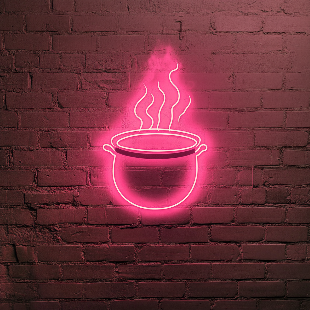 Cauldron with Steam - Pink Neon Sign, 24 Inches
