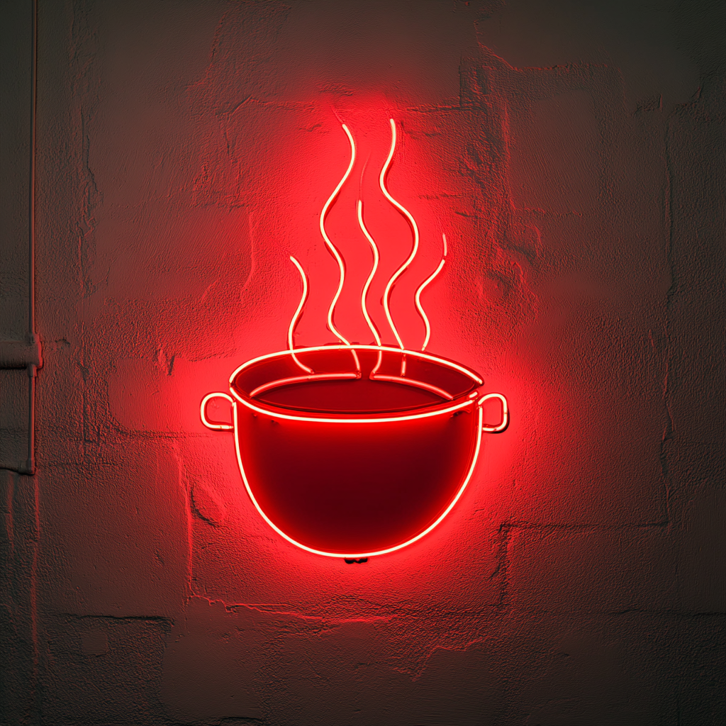 Cauldron with Steam - Red Neon Sign, 24 Inches