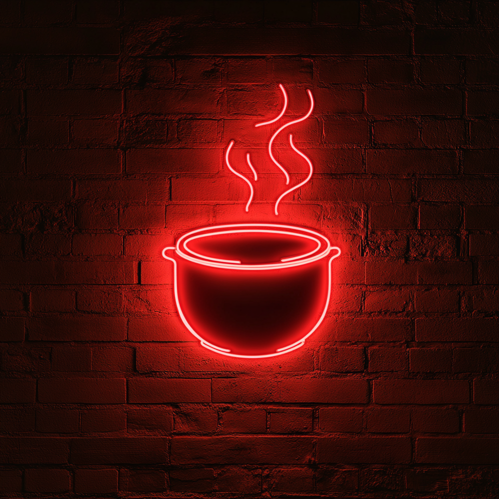 Cauldron with Steam - Red Neon Sign, 24 Inches
