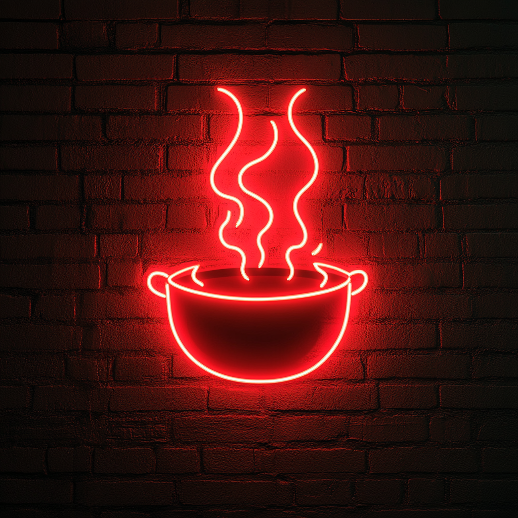 Cauldron with Steam - Red Neon Sign, 24 Inches
