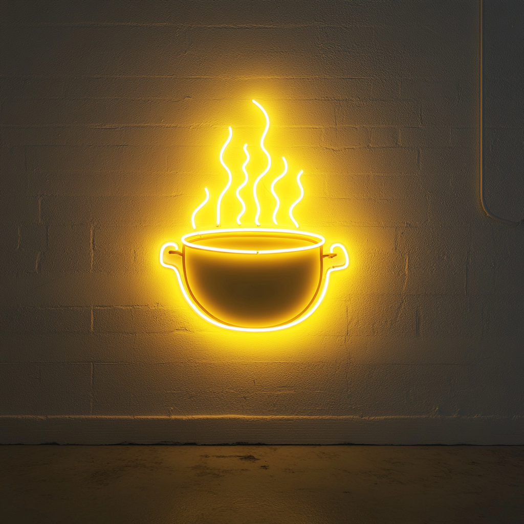 Cauldron with Steam - Yellow Neon Sign, 24 Inches