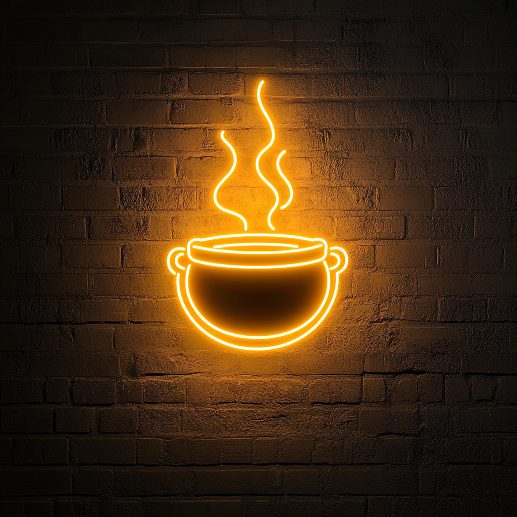 Cauldron with Steam - Yellow Neon Sign, 18 Inches