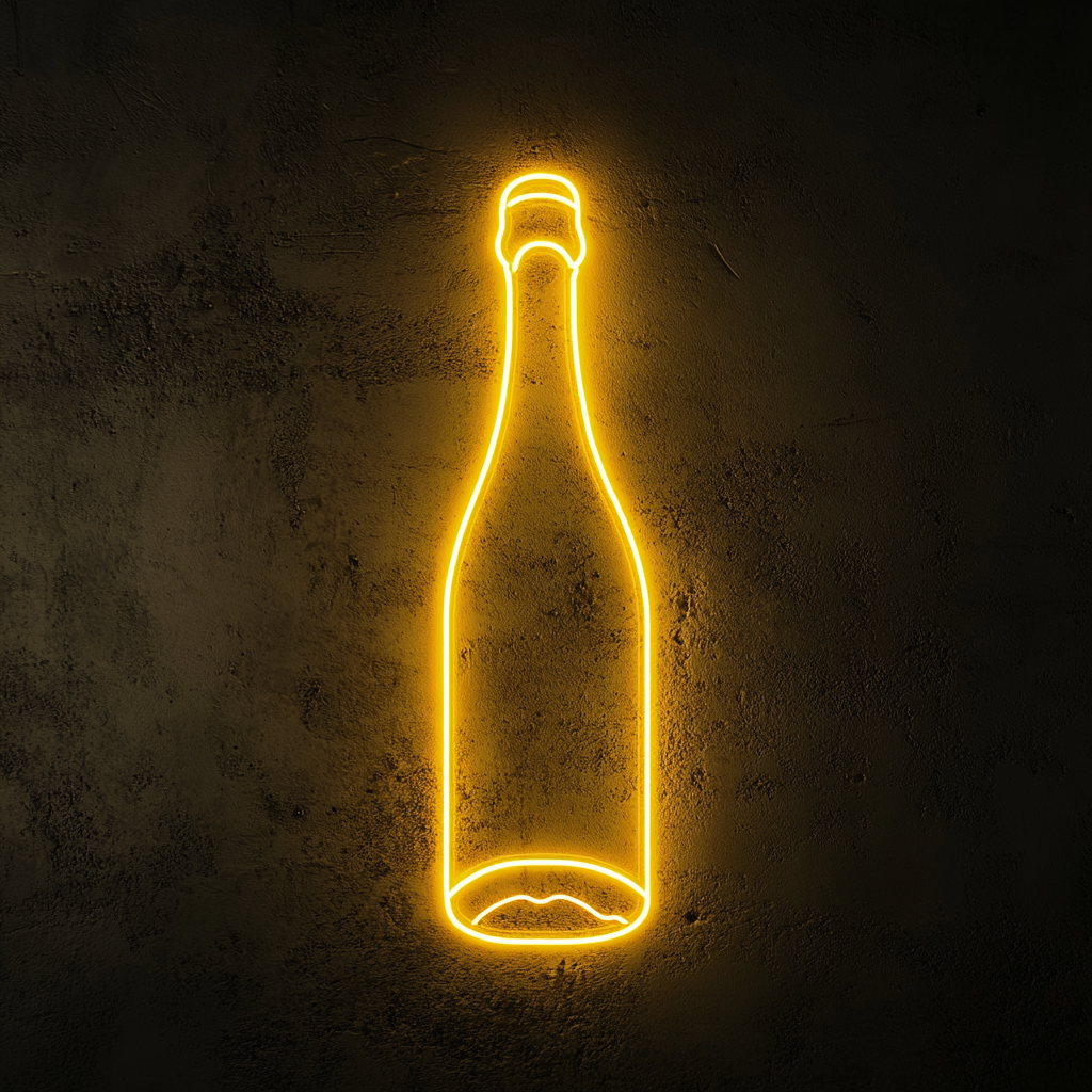 Champagne Bottle Popping - Yellow Neon Sign, 24 Inches