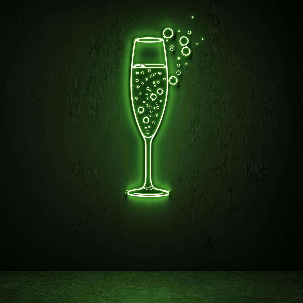 Champagne Flutes with Bubbles - Green Neon Sign, 18 Inches