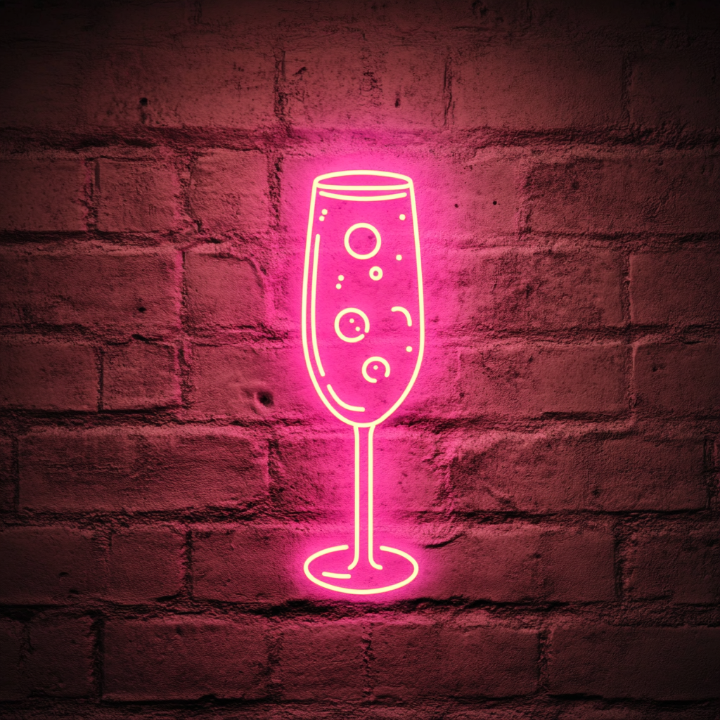 Champagne Flutes with Bubbles - Pink Neon Sign, 24 Inches