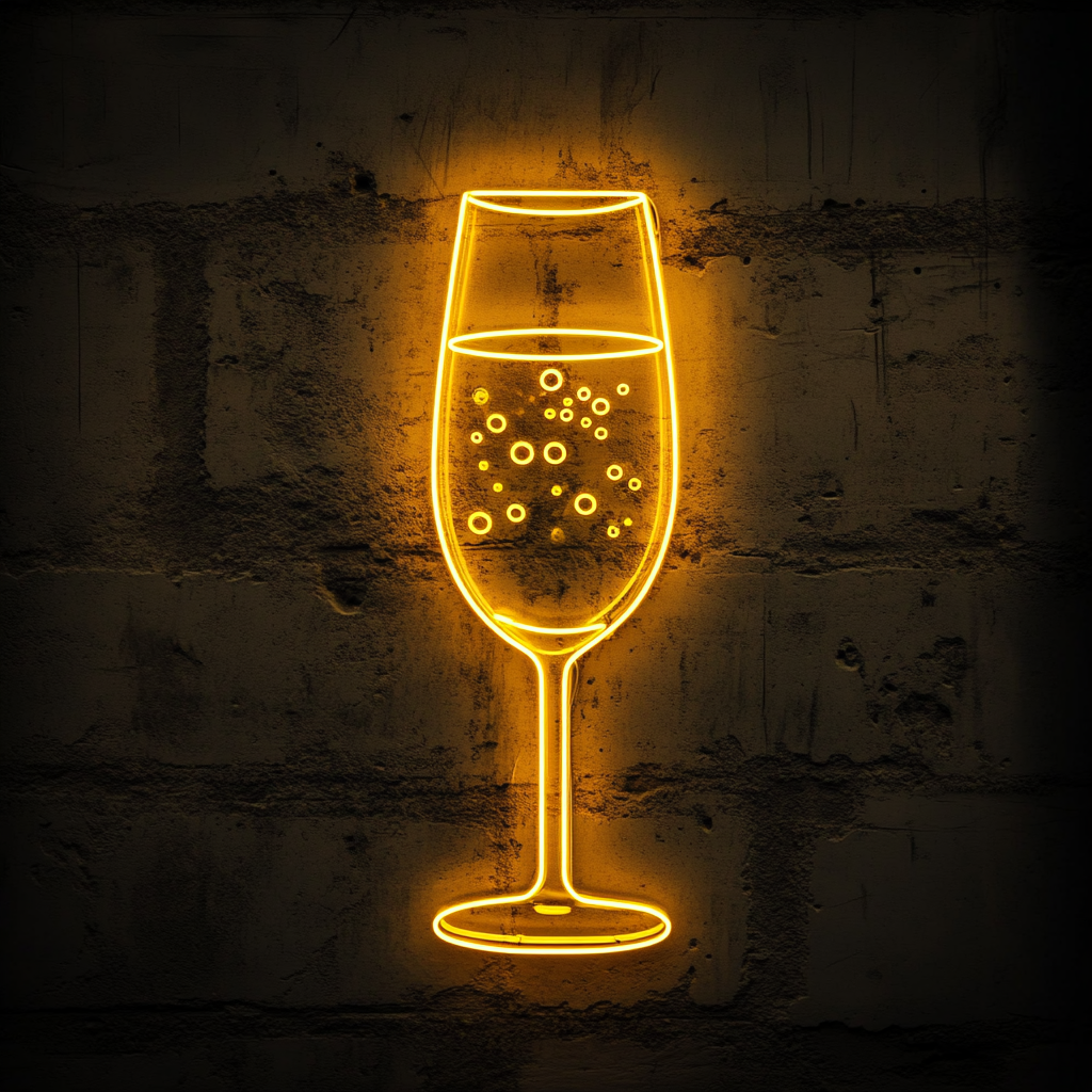 Champagne Flutes with Bubbles - Yellow Neon Sign, 24 Inches