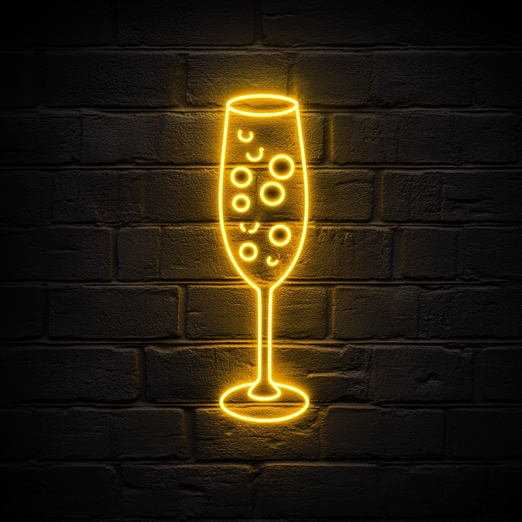 Champagne Flutes with Bubbles - Yellow Neon Sign, 24 Inches