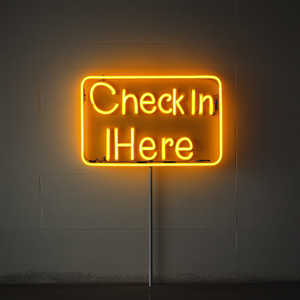 Check In Here - Yellow Neon Sign, 18 Inches