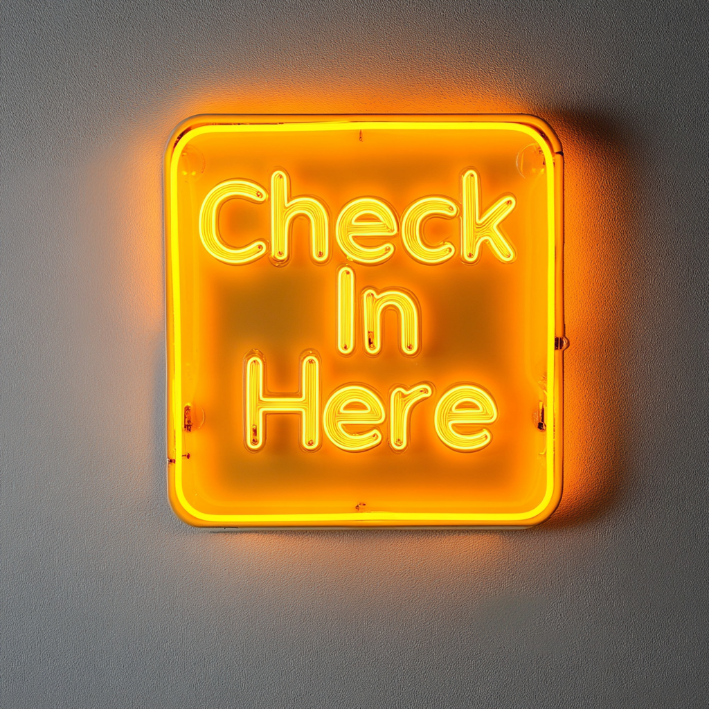 Check In Here - Yellow Neon Sign, 18 Inches