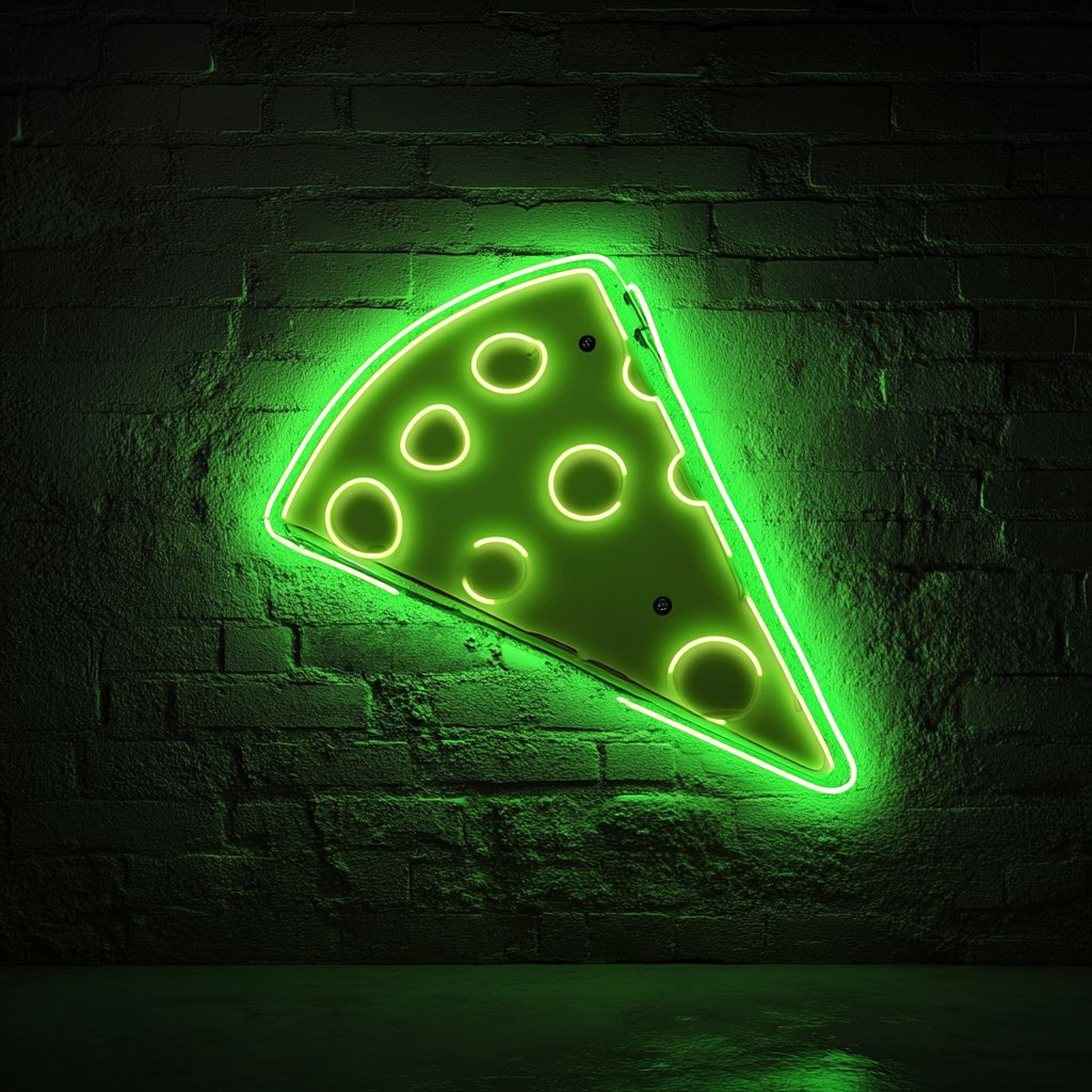 Cheese Slice - Green Neon Sign, 24 Inches