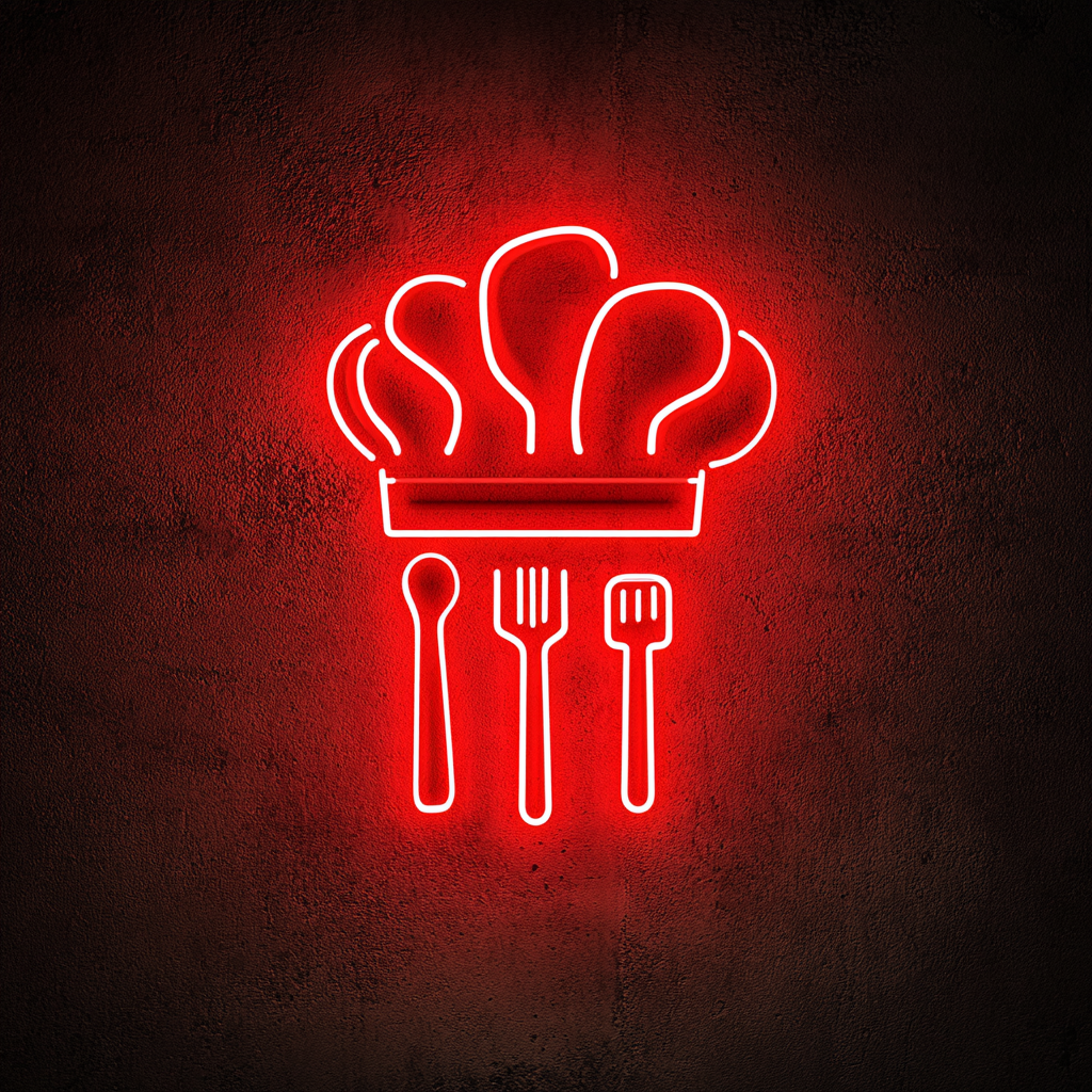 Chef's Hat with Utensils - Red Neon Sign, 24 Inches