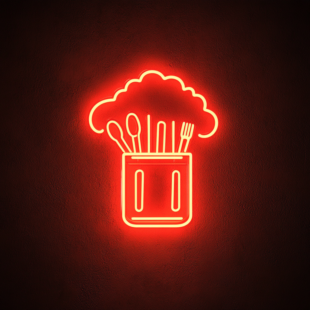 Chef's Hat with Utensils - Red Neon Sign, 24 Inches