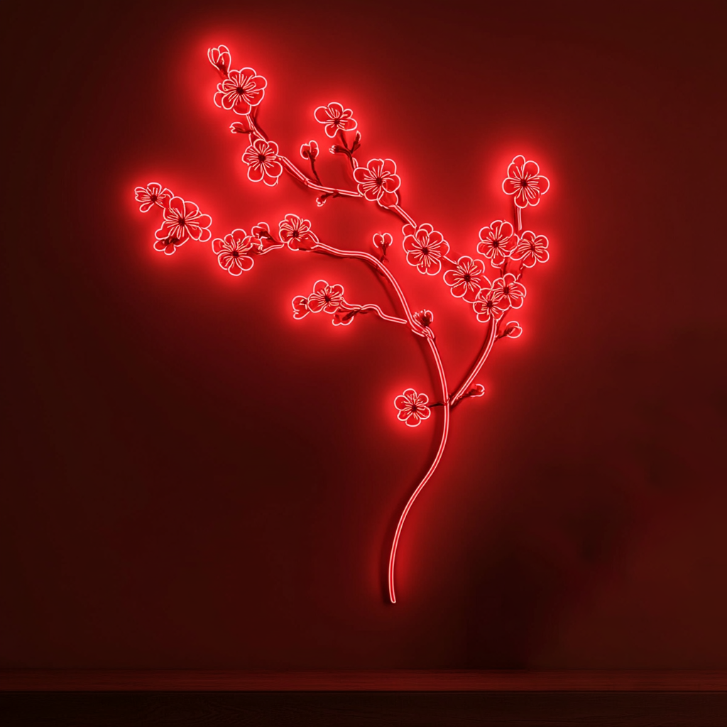 Cherry Blossom Branch - Red Neon Sign, 18 Inches