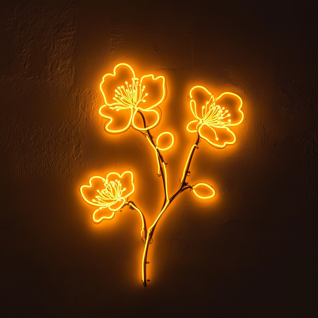 Cherry Blossom Branch - Yellow Neon Sign, 24 Inches