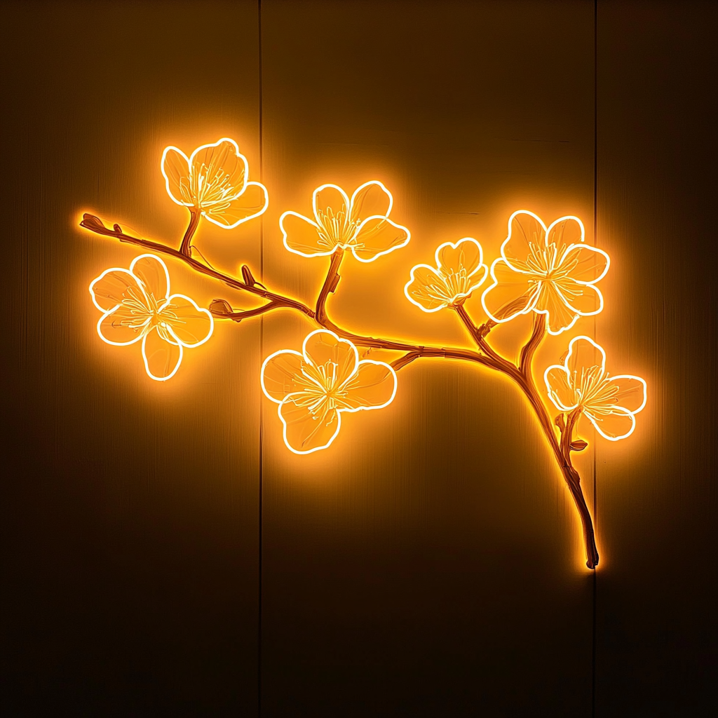 Cherry Blossom Branch - Yellow Neon Sign, 24 Inches