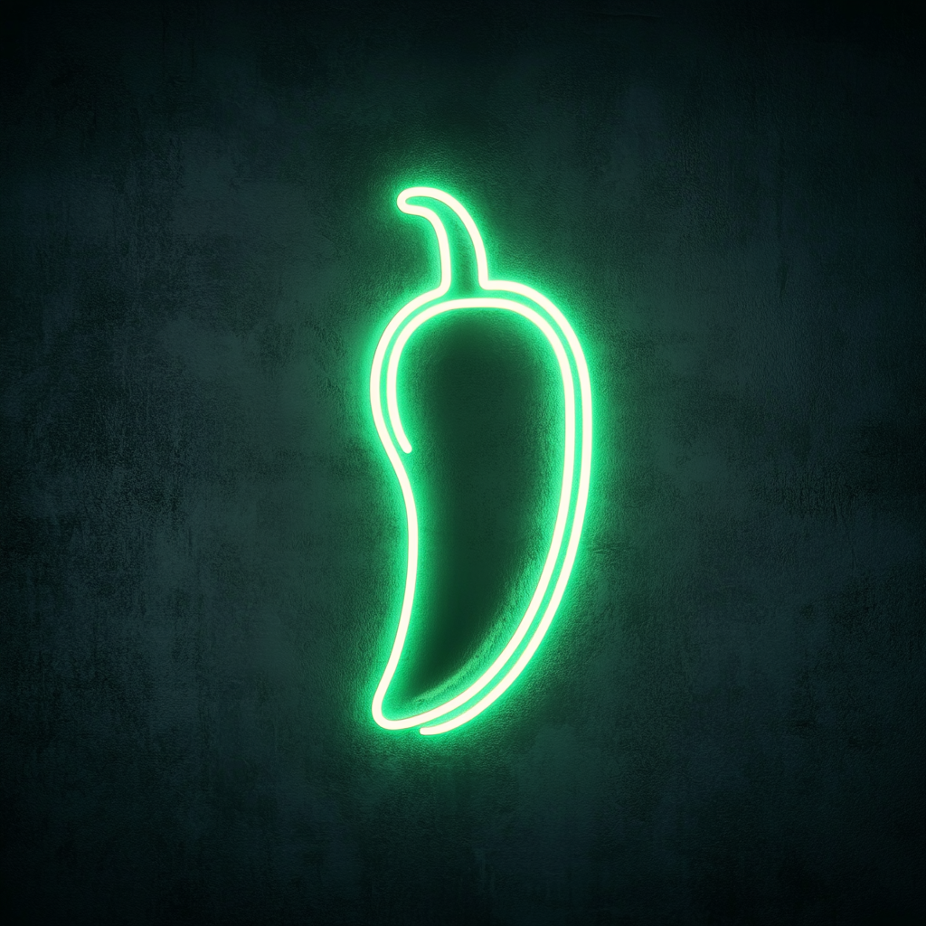 Chili Pepper with Flame - Green Neon Sign, 18 Inches