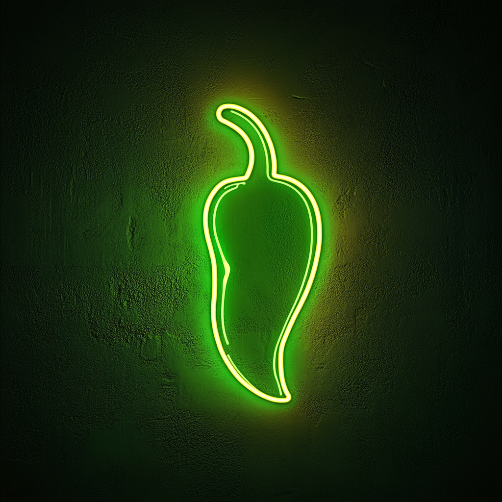Chili Pepper with Flame - Green Neon Sign, 24 Inches
