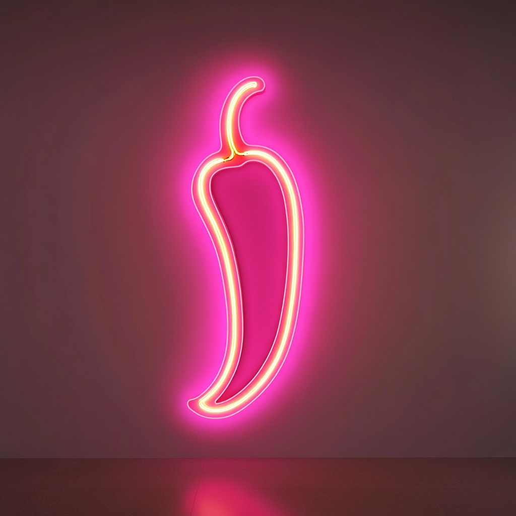 Chili Pepper with Flame - Pink Neon Sign, 24 Inches