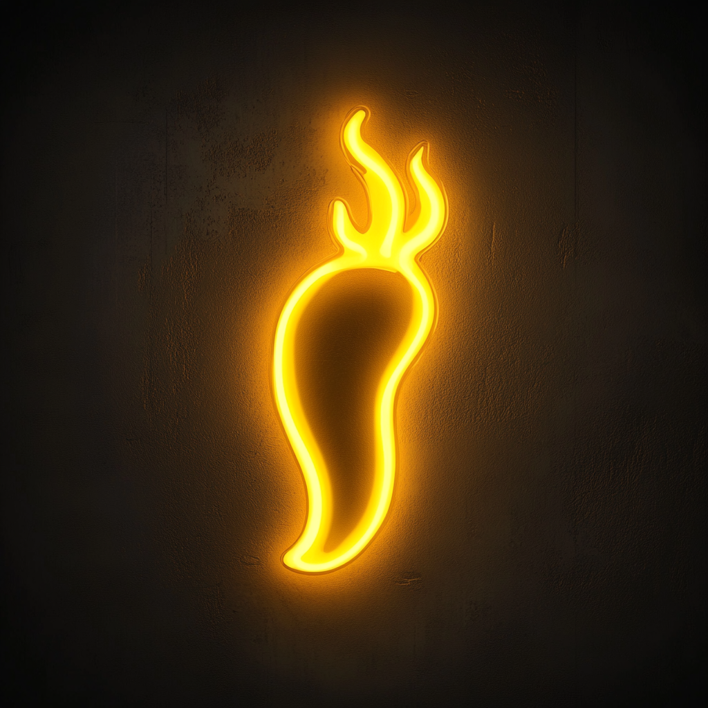 Chili Pepper with Flame - Yellow Neon Sign, 24 Inches