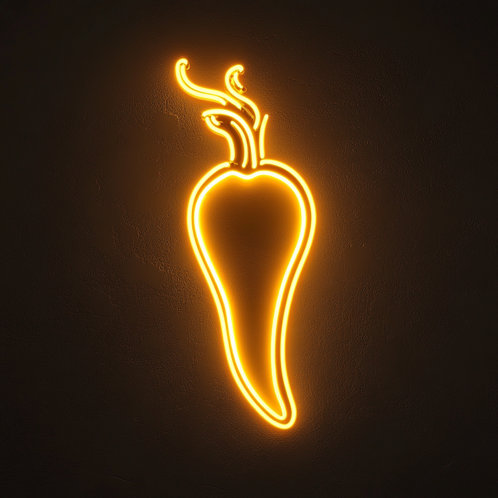 Chili Pepper with Flame - Yellow Neon Sign, 18 Inches