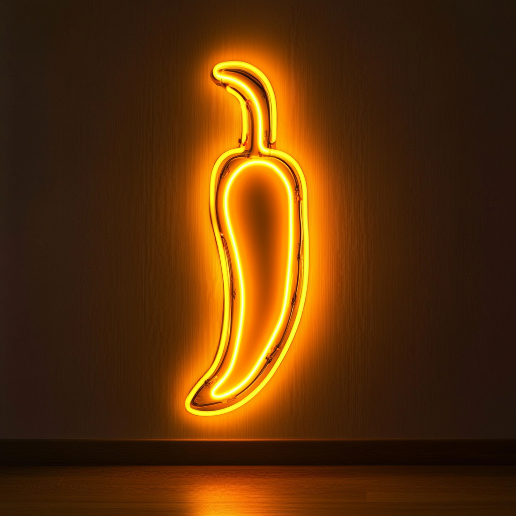 Chili Pepper with Flame - Yellow Neon Sign, 18 Inches