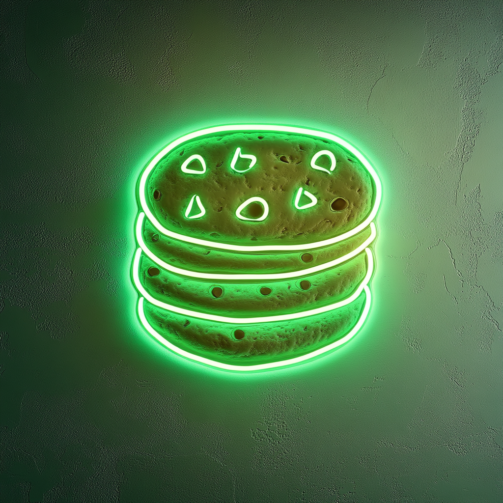 Chocolate Chip Cookie Stack - Green Neon Sign, 24 Inches