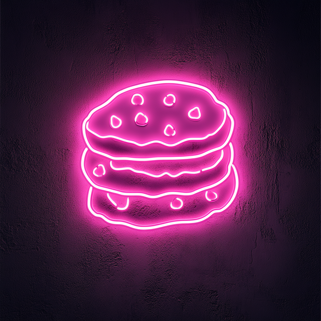 Chocolate Chip Cookie Stack - Pink Neon Sign, 24 Inches