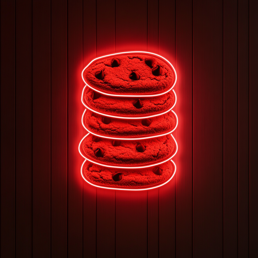 Chocolate Chip Cookie Stack - Red Neon Sign, 24 Inches