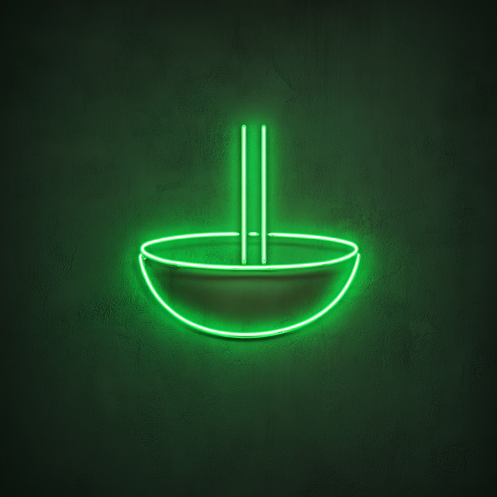 Chopsticks and Bowl - Green Neon Sign, 24 Inches