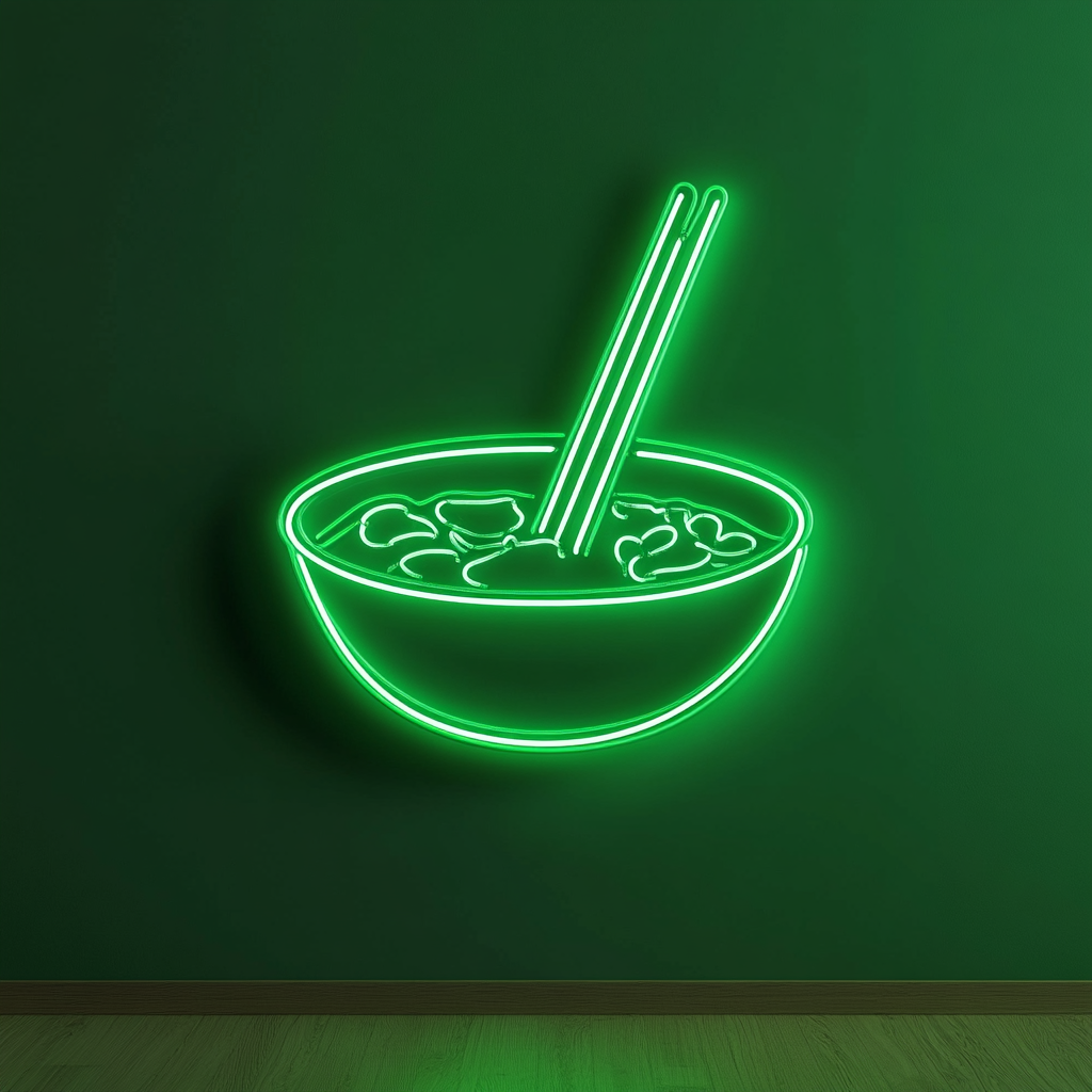 Chopsticks and Bowl - Green Neon Sign, 24 Inches