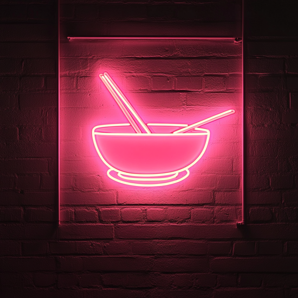 Chopsticks and Bowl - Pink Neon Sign, 18 Inches