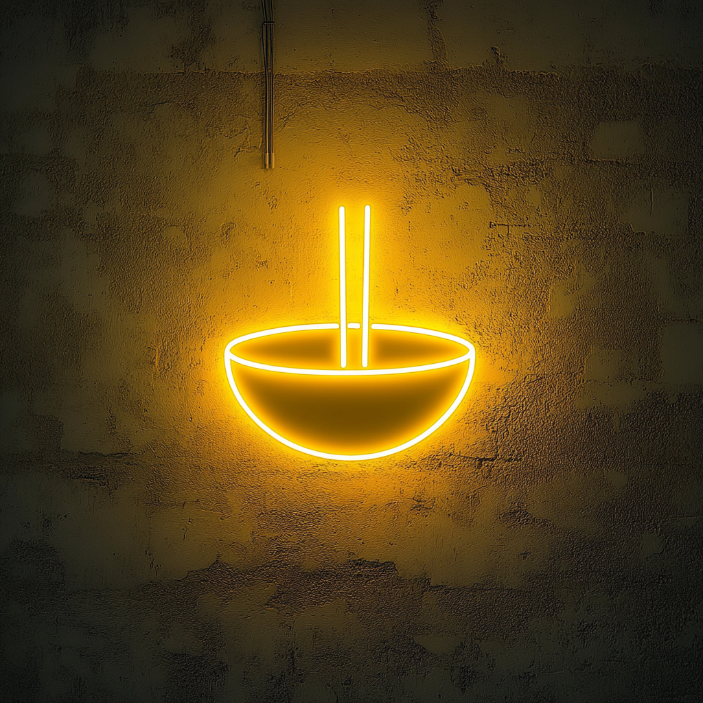 Chopsticks and Bowl - Yellow Neon Sign, 24 Inches