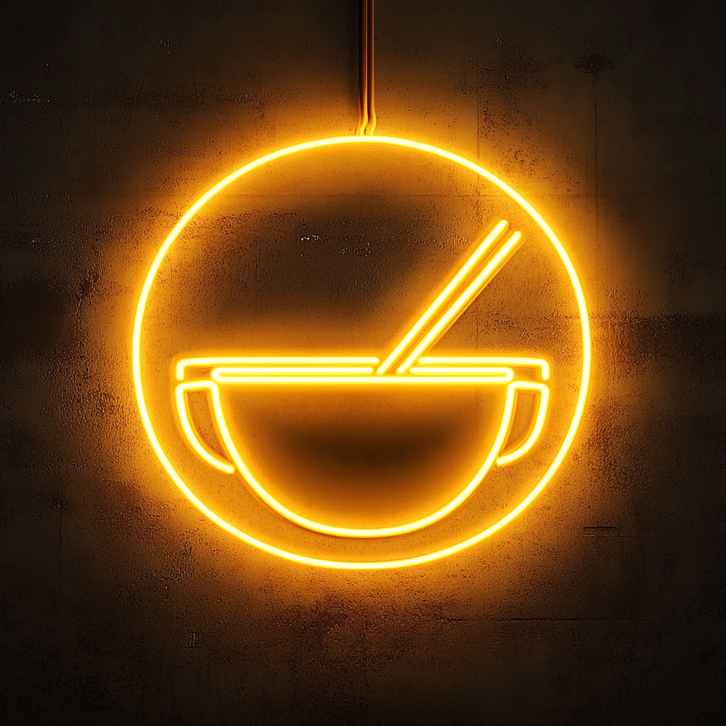 Chopsticks and Bowl - Yellow Neon Sign, 18 Inches