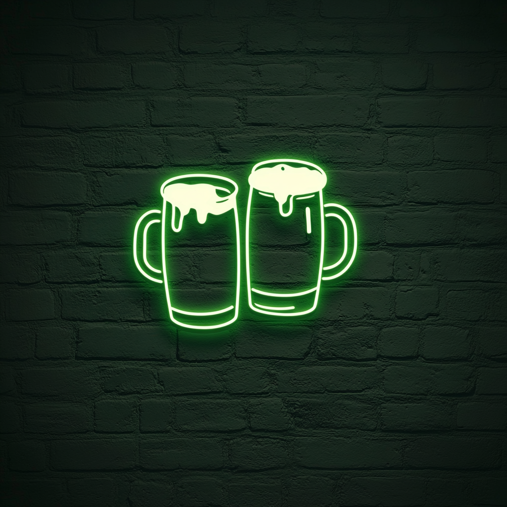 Clinking Beer Mugs - Green Neon Sign, 24 Inches