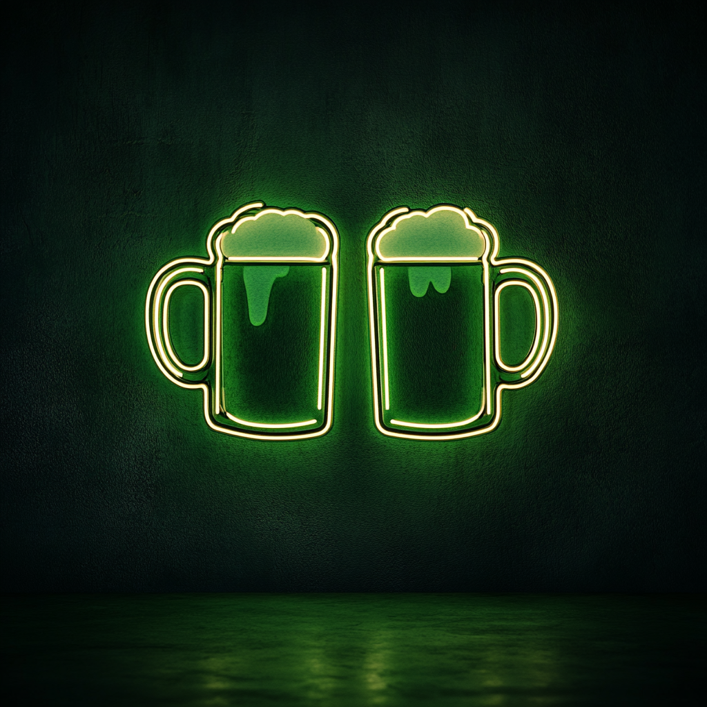 Clinking Beer Mugs - Green Neon Sign, 24 Inches