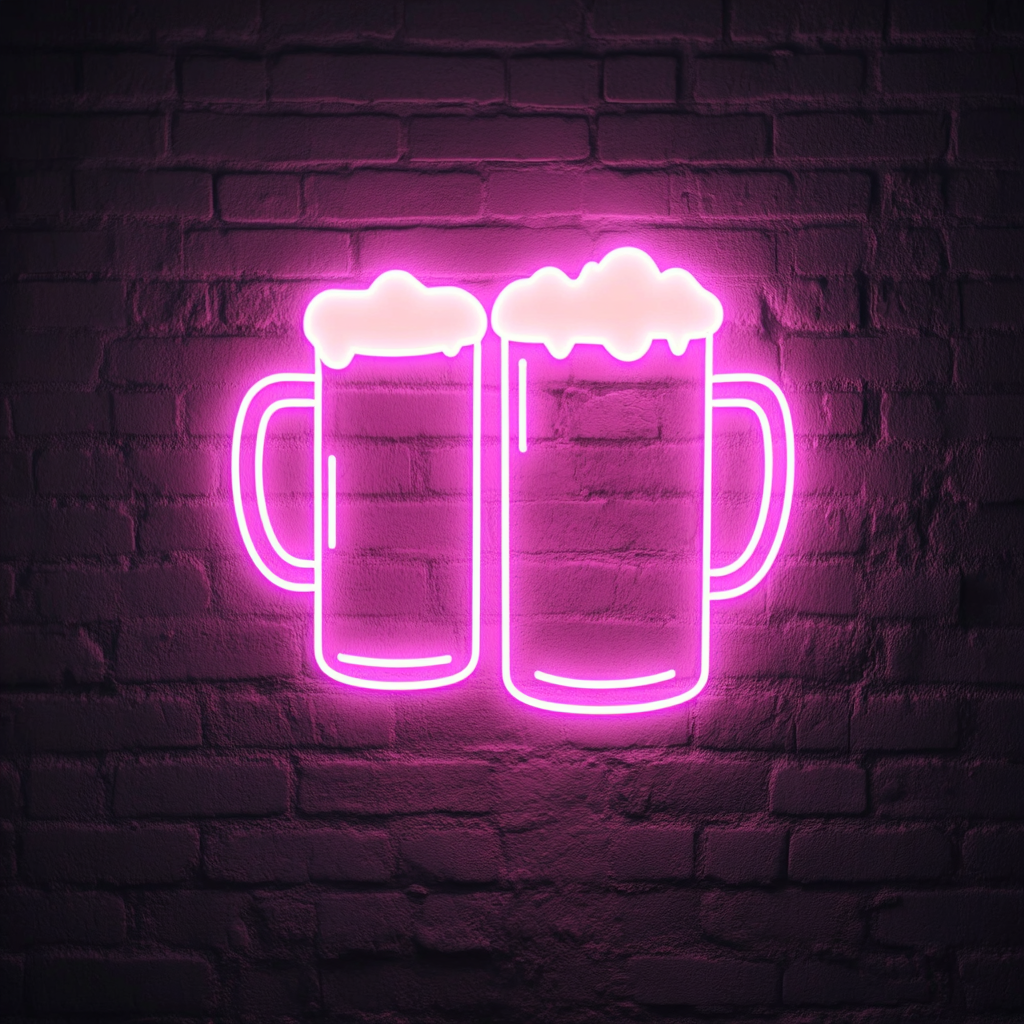 Clinking Beer Mugs - Pink Neon Sign, 24 Inches