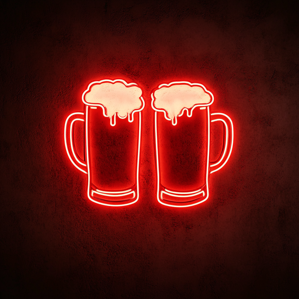 Clinking Beer Mugs - Red Neon Sign, 24 Inches