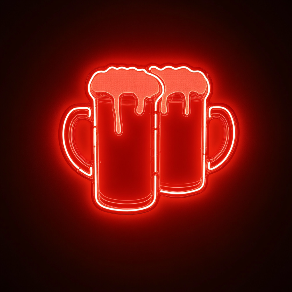 Clinking Beer Mugs - Red Neon Sign, 24 Inches