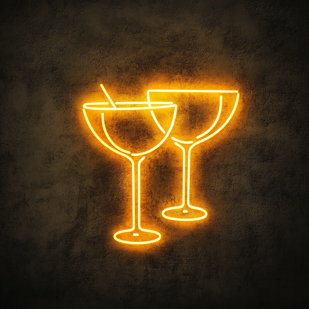 Clinking Cocktail Glasses - Yellow Neon Sign, 24 Inches