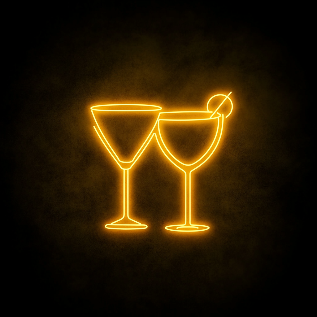 Clinking Cocktail Glasses - Yellow Neon Sign, 24 Inches