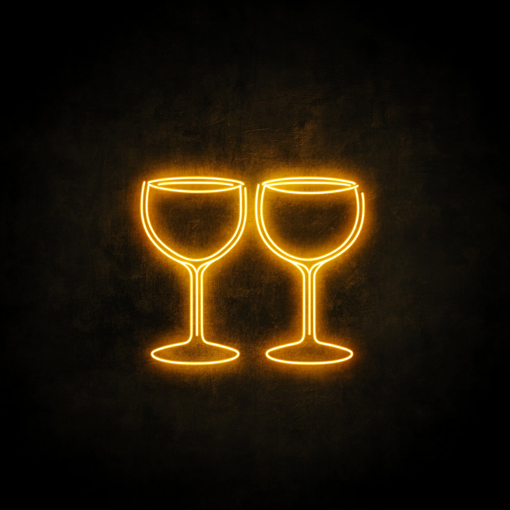 Clinking Cocktail Glasses - Yellow Neon Sign, 24 Inches