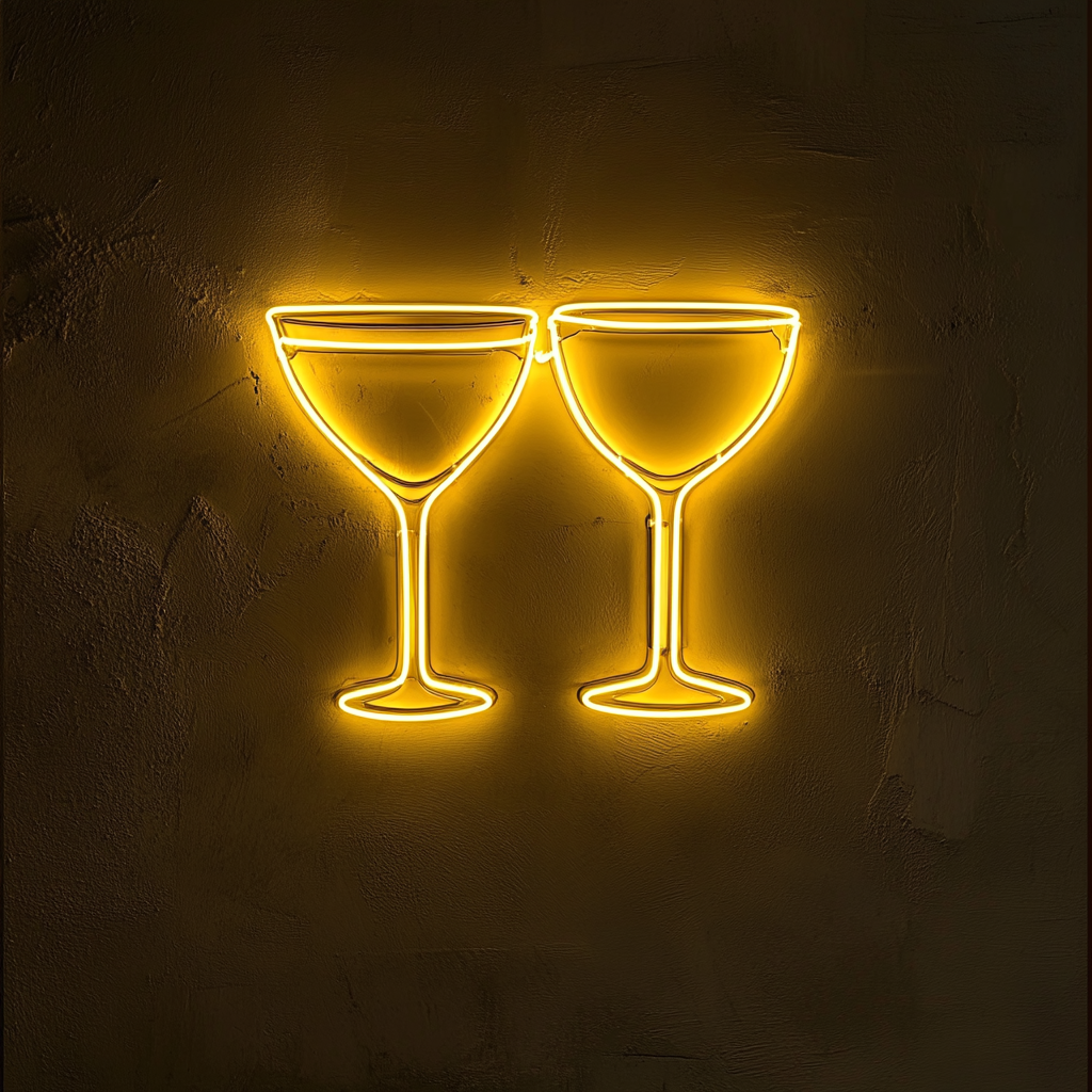 Clinking Cocktail Glasses - Yellow Neon Sign, 24 Inches