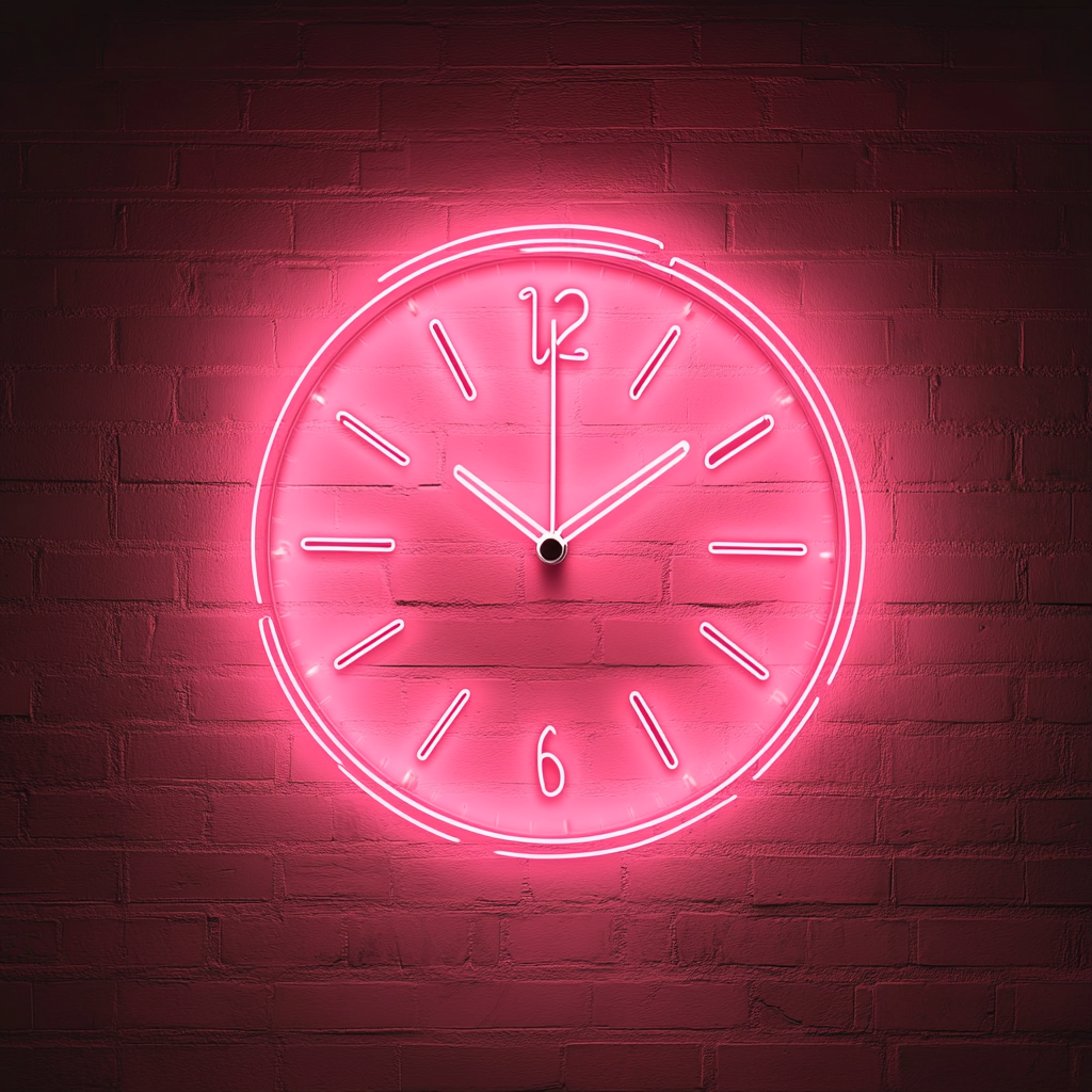 Clock Outline - Pink Neon Sign, 24 Inches