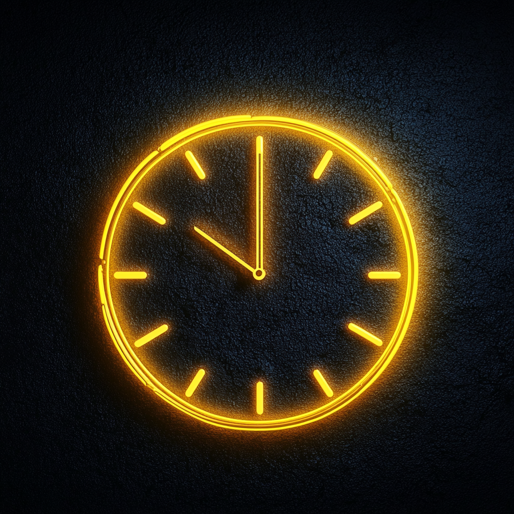 Clock Outline - Yellow Neon Sign, 18 Inches