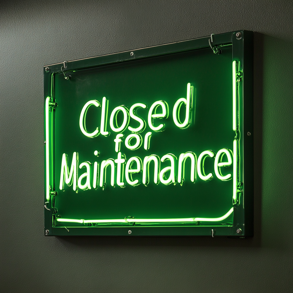 Closed for Maintenance - Green Neon Sign, 18 Inches
