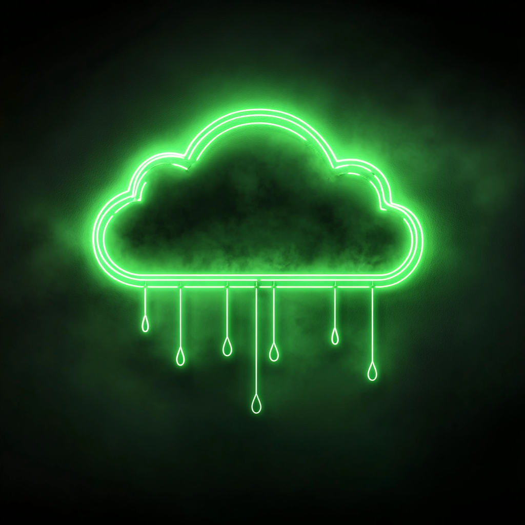 Cloud with Raindrops - Green Neon Sign, 18 Inches