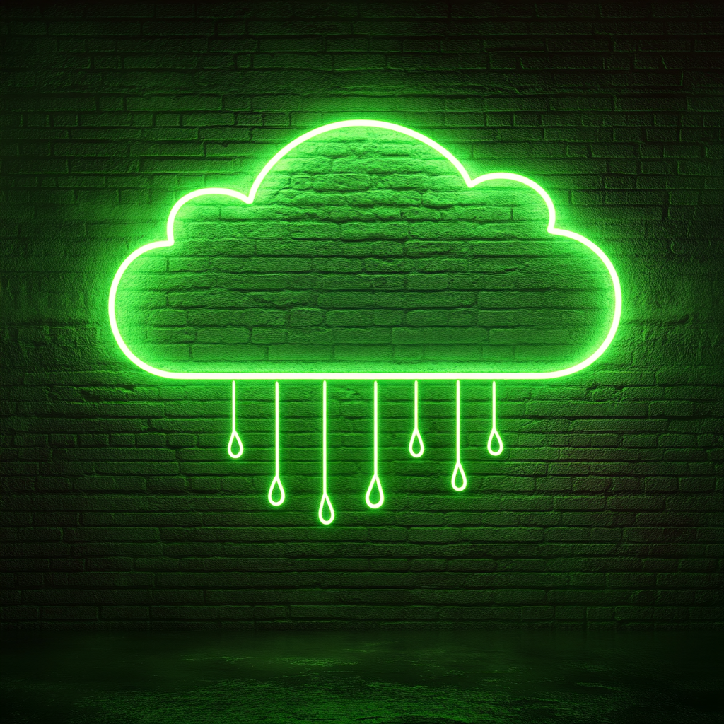 Cloud with Raindrops - Green Neon Sign, 24 Inches