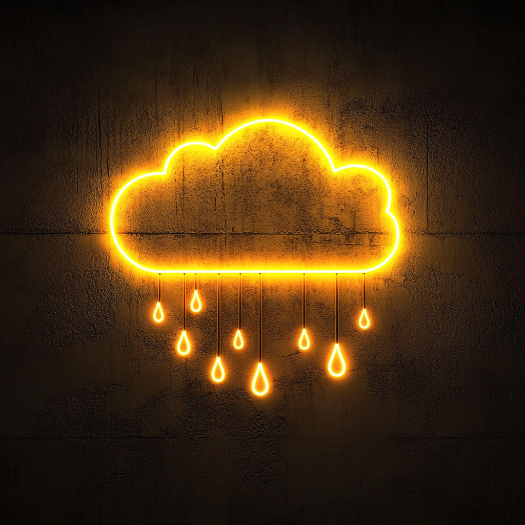 Cloud with Raindrops - Yellow Neon Sign, 24 Inches