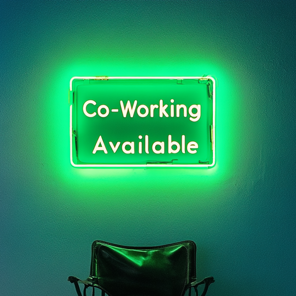 "Co-Working Available" - Green Neon Sign, 24 Inches