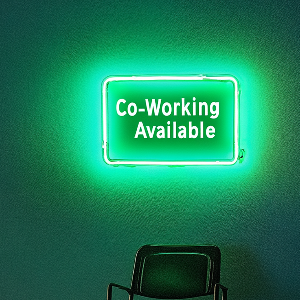 "Co-Working Available" - Green Neon Sign, 24 Inches